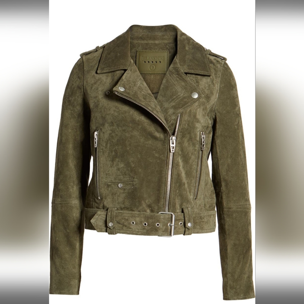 Blank NYC Green Leather Moto Jacket Asymmetrical Zipper